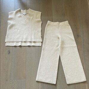 Miou Muse Beige Knit Sleeveless Top and Pants Set
